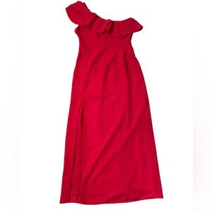 Show Me Your Mumu red One shoulder ruffle trim midi Dress